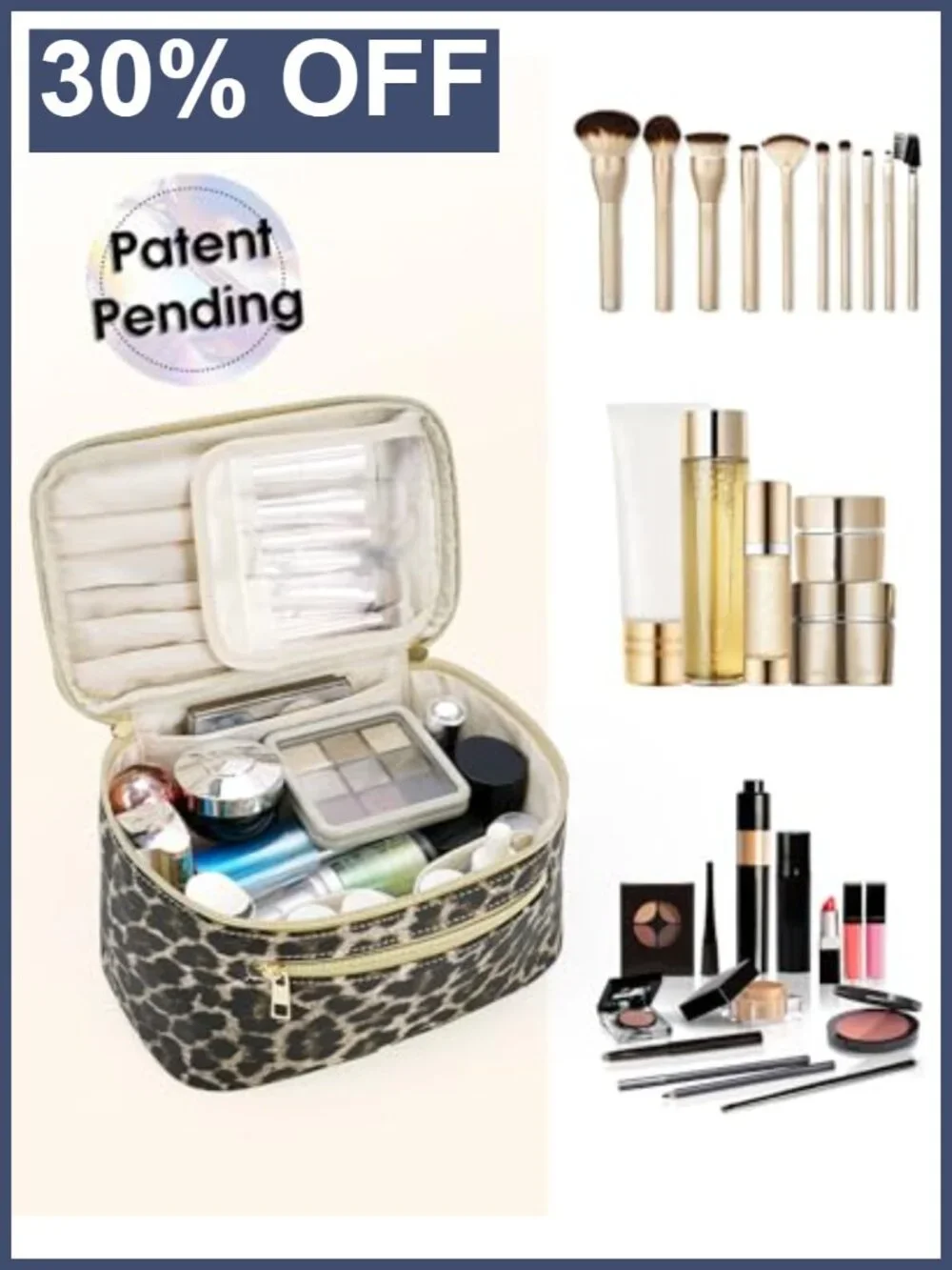 Vegan Leather Travel Makeup Case with Brush Compartment